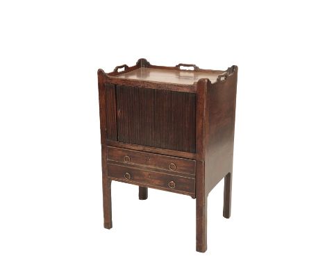 LATE GEORGE II OR GEORGE III TRAY TOP NIGHT COMMODE, circa 1760, the back and side edges pierced with handles, the front with