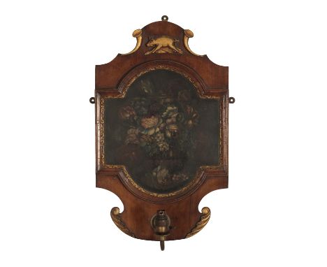 PAINTED AND PARCEL GILT WALNUT SINGLE LIGHT WALL APPLIQUE, IN EARLY 18TH CENTURY STYLE, second quarter 20th century, the back