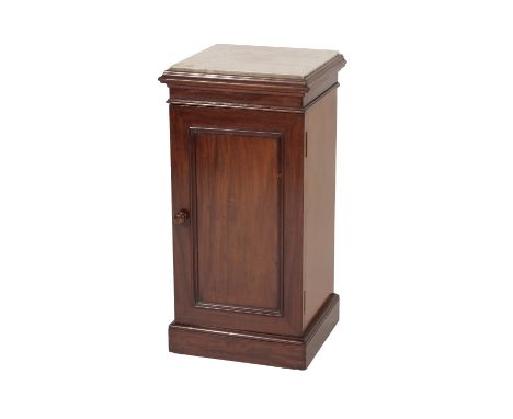 VICTORIAN MAHOGANY AND MARBLE TOPPED POT CUPBOARD, last quarter 19th century, of square section, the inset variegated white m