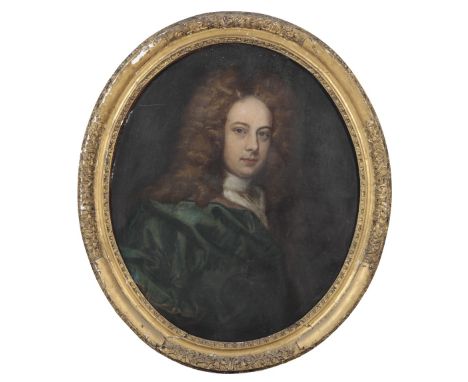ENGLISH SCHOOL, 17TH / 18TH CENTURY A portrait of a young gentleman, depicted wearing a light brown curled wig falling over h