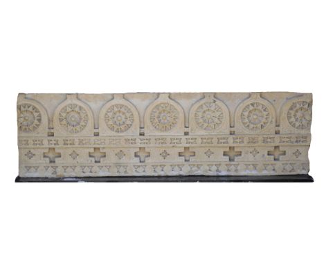 INDIAN, PROBABLY RAJASTHANI CARVED LIMESTONE RELIEF PANEL, probably a section of an architectural architrave, perhaps 17th/ 1