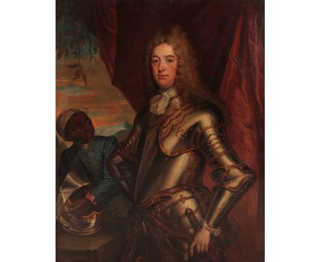 CIRCLE OF SIR GODFREY KNELLER (1646-1723) Portrait of a gentleman wearing full plate armour and lace jabot, depicted standing