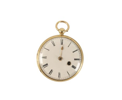 GEORGE VAUGHAN OF LONDON: 18CT GOLD OPEN FACED POCKET WATCH with key-wind movement, the white enamel dial with black Roman nu