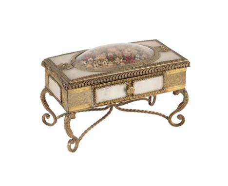 PALAIS ROYALE GILT METAL AND MOTHER-OF-PEARL MOUNTED DRESSING TABLE NECCESAIRE, first quarter 19th century, the rectangular t