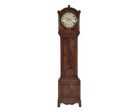 WILLIAM IV MAHOGANY LONGCASE CLOCK, Simson, Southampton, early 1830s, the arched hood with moulded cornice above the circular