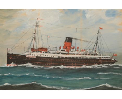 ENGLISH SCHOOL, 20th Century A naive style portrait of the steam ship 'Ben-My-Chree', watercolour and gouache, 38cm x 57cm TS