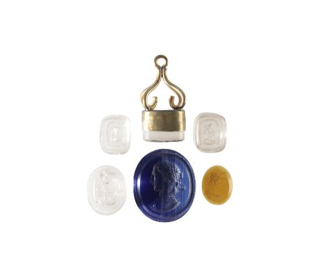 GROUP OF SIX INTAGLIO ENGRAVED GLASS TASSIE 'GEMS', late 18th or early 19th century, including a clear rectangular example, A