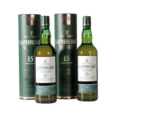 LAPHROAIG SINGLE MALT SCOTCH WHISKY, AGED 15 YEARS limited edition release to celebrate the 200th anniversary of Laphroaig, I