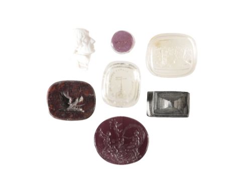 GROUP OF SIX INTAGLIO ENGRAVED GLASS TASSIE 'GEMS', late 18th or early 19th century, including a clear rectangular example de