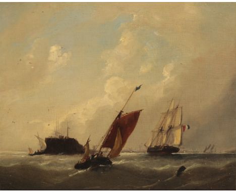 FREDERICK CALVERT (1785-1845) Shipping in a light swell just off the coast, oil on canvas, 41cm x 52cm 