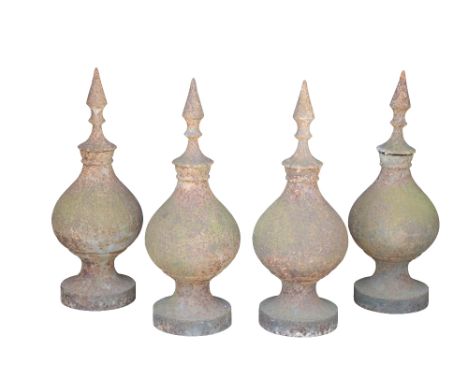 SET OF FOUR VICTORIAN CAST IRON PIER FINIALS, circa 1875, with knopped, lobed and waisted castings above ovoid bodies to wais