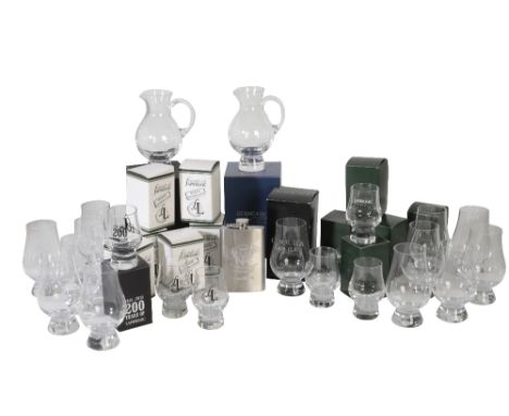 COLLECTION OF GLENCAIRN WHISKY GLASSES AND WATER JUGS including special edition Friends of Laphroaig examples, and a stainles