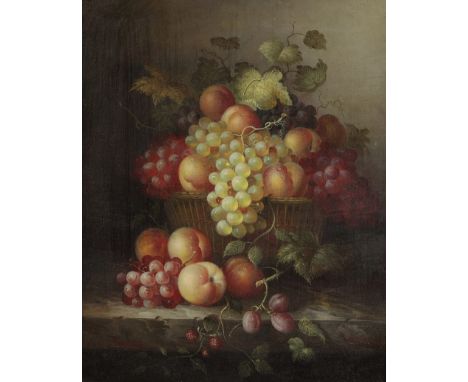 MANNER OF HENRY GEORGE TODD (1846-1898) A pair of still life studies of fruit, one depicting peaches and grapes in a basket, 