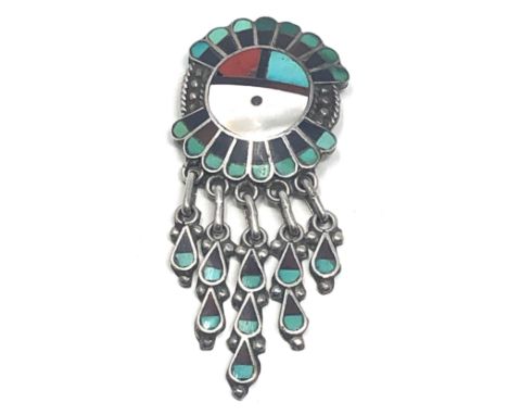 Signed silver &amp; enamel mexican brooch 
