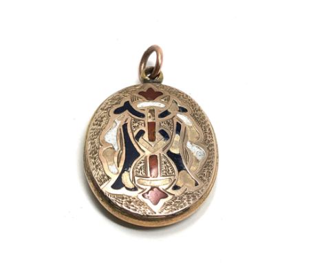 Antique 9ct gold bk ft enamel back picture pendant 3.5g 