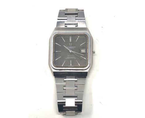 Vintage Omega automatic constellation chronometer s/steel watch &amp; strap black dial missing winder button no working order