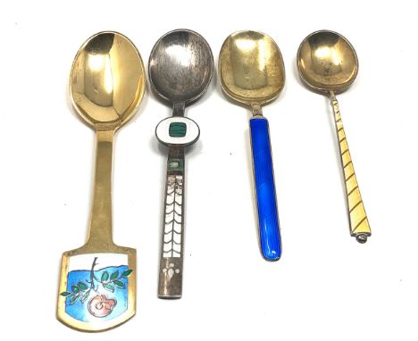 4 silver &amp; enamel spoons weight 122g 