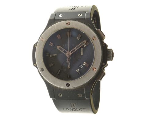 Hublot: A gentleman's bi-material Big Bang chronograph wristwatch With a ceramic case the signed matt black dial with applied