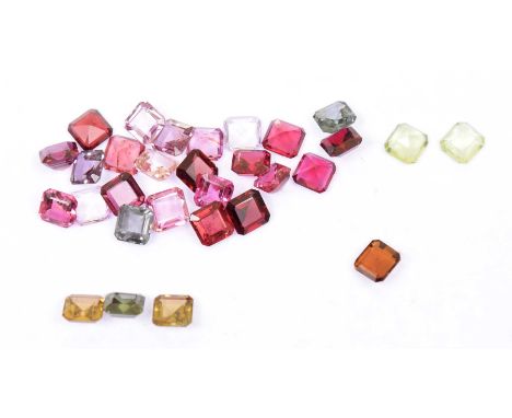 A collection of thirty loose gemstonesEach squarish emerald cut, comprising; 24 spinels in various shades of blue, pink and r