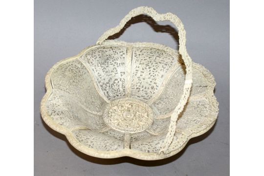 A Good Chinese Canton Ivory Basket By Luenchin With Double