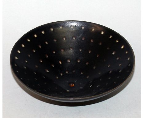 A GOOD CHINESE 'SPECKLED DEER' CONICAL CERAMIC BOWL, possibly Song Dynasty, the interior with spots picked out in russet agai