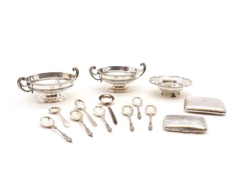 A collection of silver items,comprising a pair of twin-handled footed bowls, by William Hutton &amp; Sons, Birmingham 1910, 1