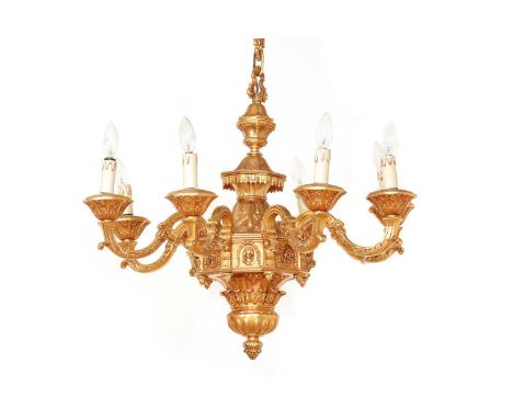 A gilt-metal chandelier in the Louis XVI style,20th century, with eight branches with cast acanthus detail,79cm diameter71cm 