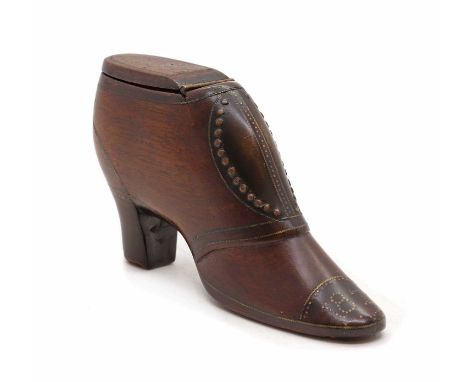 A novelty boot snuff box,dated 1875, with stud work and date to toe, 6.5cm highCondition ReportMinor chip out of sole and sim