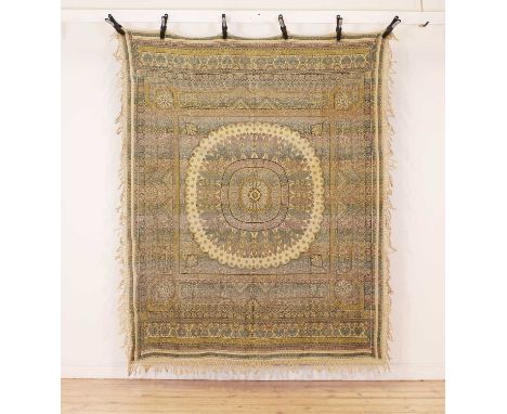 An Ottoman embroidered tapestry,20th century, with a central circular motif and tassel edges,235 x 195cmCondition ReportSome 