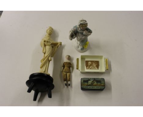 A Victorian snuff box "When Shall We Three Meet Again"; together with a miniature doll; a mall Royal Doulton silver jubilee d