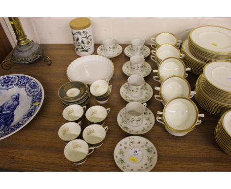 A set of six each Royal Doulton "Strawberry Cream" patterned coffee cups and saucers; a Portmeirion storage jar; Royal Worces