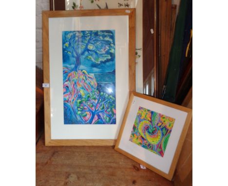 Two pastel watercolour paintings by local artist Caroline IRELAND