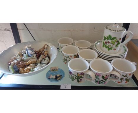 Collection of Wade Whimsies, inc. Disney characters, etc. and 8 Portmeirion "Botanic Garden" tea cups and saucers