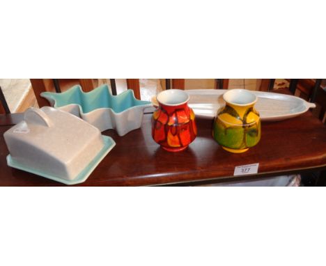 Poole Pottery Delphis small vases, and 1950's freeform pieces, inc. butter dish