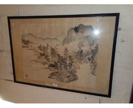 Chinese scroll painting with 3 red seal marks