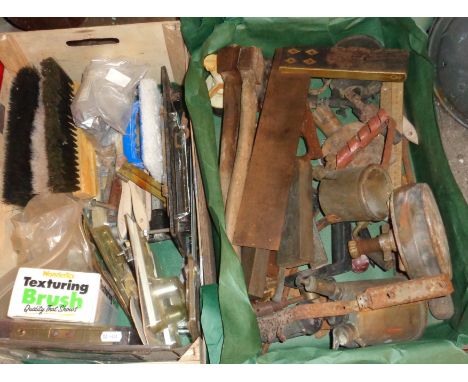Four boxes of old tools including three blowlamps, drills etc