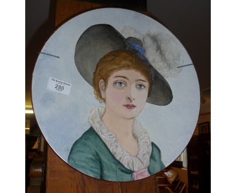 Victorian salesman's or factory sample - a hand-painted plate depicting a young woman painted with Hancock and Son Ceramic Wo