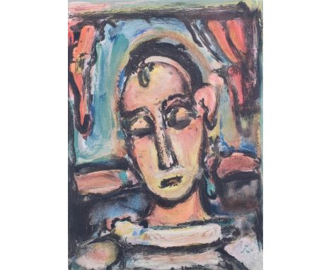 George Rouault (1871-1958), original colour lithograph on Velin de Rives paper, Tete de Jeune Fille, 35cm x 25.5cm. Lithograp