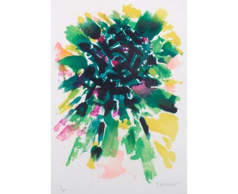 Alfred Manessier, abstract lithograph on honsho japon paper, signed in pencil, no. 4/30, sheet size 38cm x 28cm, framedVery s