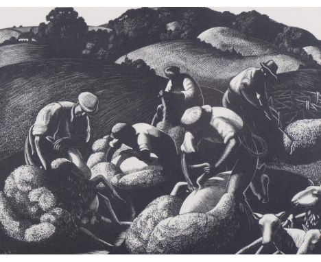 Clare Leighton (1898-1989), wood engraving printed from the block on paper, May, Sheep Shearing, from The Farmer’s Year, 1933