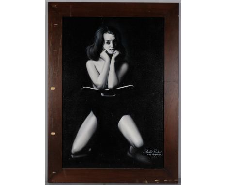 Portrait of Christine Keeler, contemporary oil on board, inscribed Studio Psaier Los Angeles, 92cm x 62cm, framedA few light 