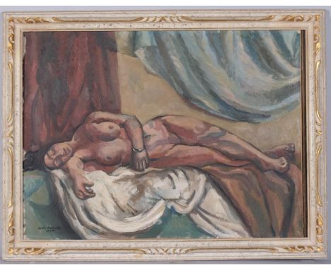 John Melville (1902 - 1986), reclining nude, 1944, oil on canvas, signed, 57cm x 75cm, framedCanvas has been lined but no sig