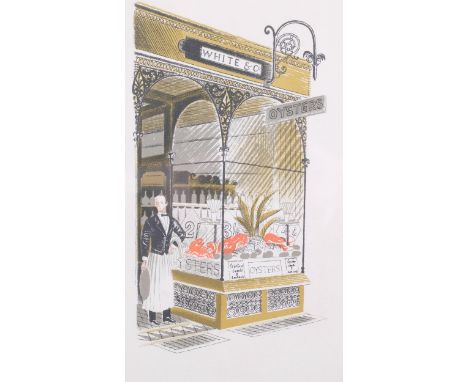 Eric Ravilious (1903-1942), lithograph in colours on paper, Oyster Bar, 22cm x 11cm, mounted, framed and glazed. Printed for 