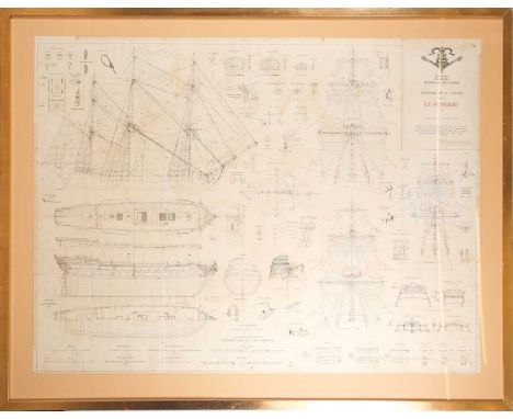 A Musee de la marine, 1/150th scale plan of the 74 gun warship "Le Superbe" in a gilt wooden frame. 87 cm x 116 cm.Footnote: 