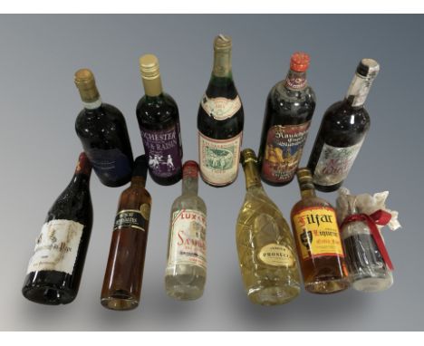A group of alchohol - rum, continental spirits, red wine, prosecco etc 
