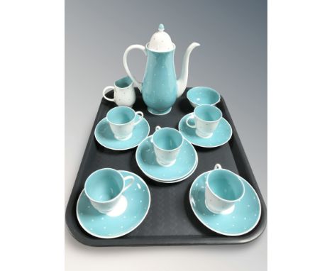 A Susie Cooper turquoise polka dot coffee set.