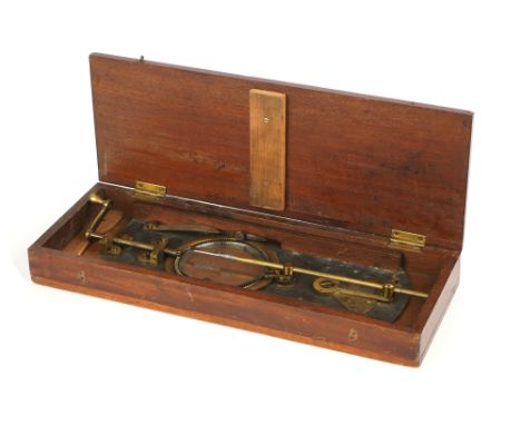 A Large Cycloidotrope Magic Lantern Slide, in brass and mahogany, with  adjustable rack and pinion mechanism in lacquered bra