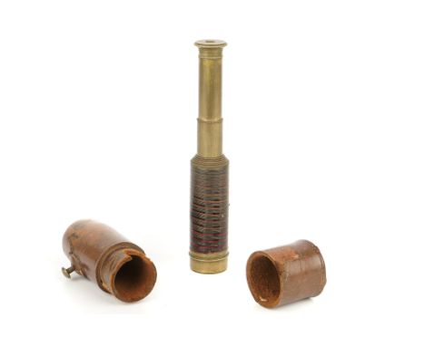 A Telescope by William Charles Cox, English, c.1850, six-drawer in brass with decorative red and black baleen bound barrel,  