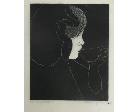 Arthur Gaskin RBSA (1862-1928) A Cup of Milk, 1927 woodcut print on paper, and four other woodcuts by Arthur Gaskin comprisin