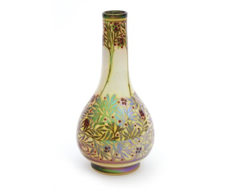 A Pilkington's Lancastrian vase by William S Mycock, dated 1908, ovoid with tapering cylindrical neck, painted with a band of